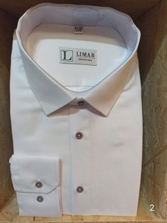 Koszula biała klasyczna slim długi rękaw z brązowym guzikiem