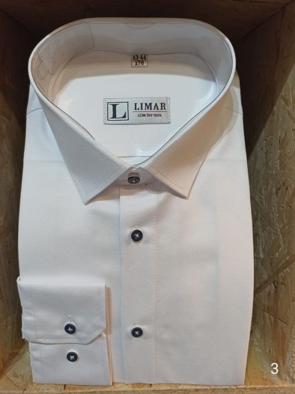 Koszula biała klasyczna slim długi rękaw z granatowym guzikiem